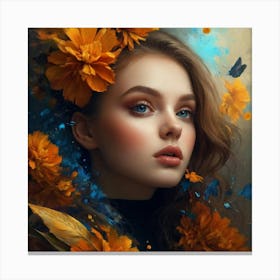 Portrait Of A Girl With Flowers Canvas Print