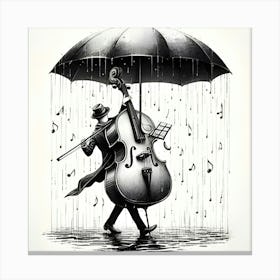 A Musical Instrument Holding An Umbrella In The Rain, Ink Drawing 2 Canvas Print