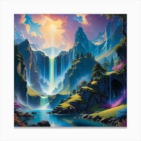 Waterfalls In The Mountains Canvas Print