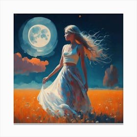 Moonlight In The Field Canvas Print