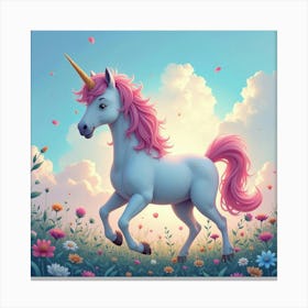 Mystical Unicorn In A Glowing Meadow, Watercolor 1 Canvas Print