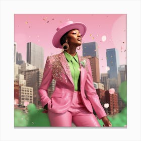 Woman In A Pink Suit Canvas Print