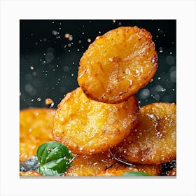 Fried Bananas On A Black Background Canvas Print