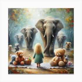 Little Girl With Teddy Bears 1 Canvas Print