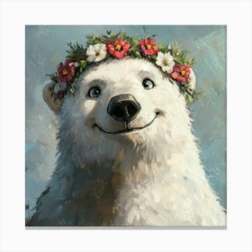 Polar Bear With Flower Crown Canvas Print