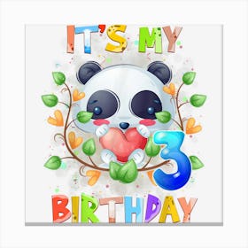 Kids 3rd Birthday Cute Panda 3 Years Old Boys Girlsns Canvas Print