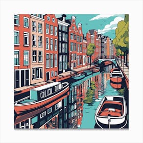 Cartoon Amsterdam Canal Summer (1) Canvas Print