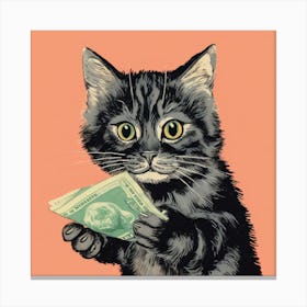 Cat Holding Money 1 Canvas Print