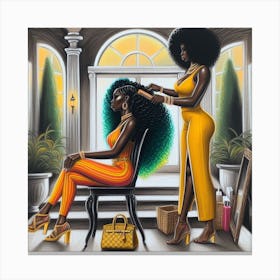 Afro Woman Getting Her Hair Done Canvas Print