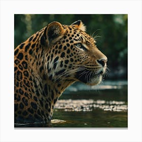 Leopard In Water Canvas Print