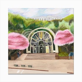 Cherry Blossoms And Kyiv Funicular Canvas Print