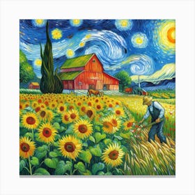Sunflowers At Night Canvas Print
