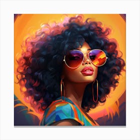 Maraclemente Black Woman Abstract Sun Glasses Afro Neon Colors Canvas Print