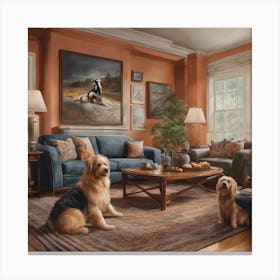 Living Room With Dogs Canvas Print