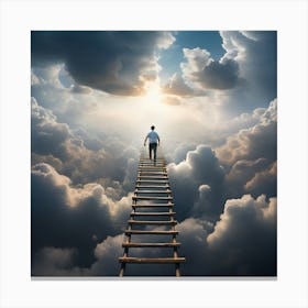 Businessman Standing On A Ladder, Ladder Of Success Canvas Print