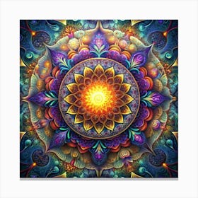 Colorful Mandala With Floral Designs And Sunburst Center Canvas Print