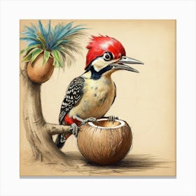 Woodpecker With Coconut Canvas Print