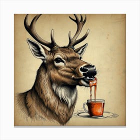 Deer Drinking Tea Canvas Print