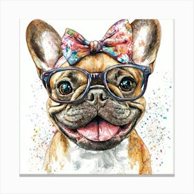 French Bulldog With Glasses 3 Canvas Print