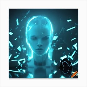 Craiyon 161338 Cinematic View Of Tron Character Shattering Apart Into Glowing Glass Fragments Canvas Print