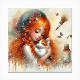 Little Girl With Cat 7 Canvas Print