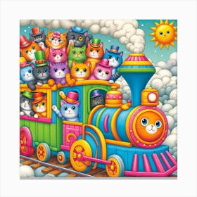 Steam Train with cats 2 Canvas Print