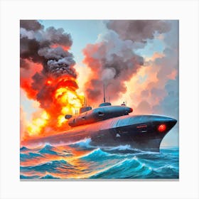 Russian Submarine On Fire Canvas Print