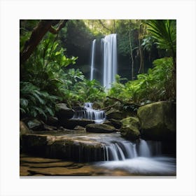 A cascading waterfall flowing into a crystal-clear emerald pool. :: Pristine rainforest Canvas Print