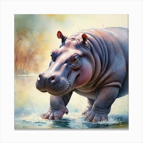 Hippo Playing in the Water Canvas Print