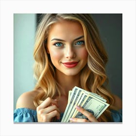 Beautiful Woman Holding Money 4 Canvas Print