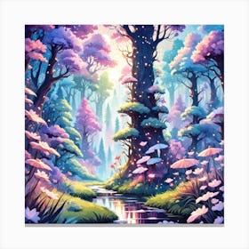 A Fantasy Forest With Twinkling Stars In Pastel Tone Square Composition 264 Canvas Print