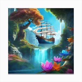 Ship In A Waterfall Canvas Print