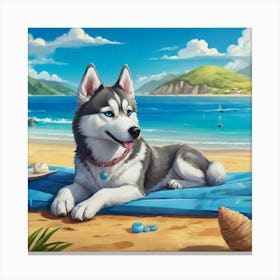 Husky Dog On The Beach Canvas Print