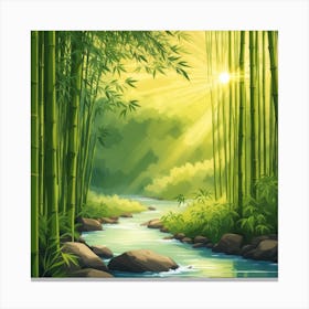 A Stream In A Bamboo Forest At Sun Rise Square Composition 254 Canvas Print