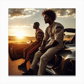 Two Men Sitting On A Sports Car Canvas Print