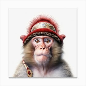 Monkey In Red Hat Canvas Print
