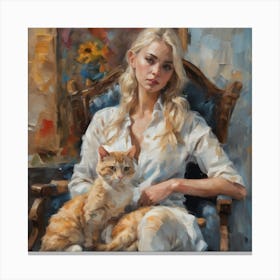 Girl With A Cat Canvas Print