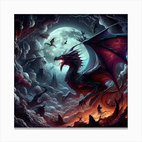 Dragon In The Night Sky Canvas Print