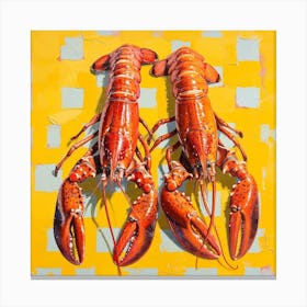 Lobster Yellow Checkerboard 4 Canvas Print