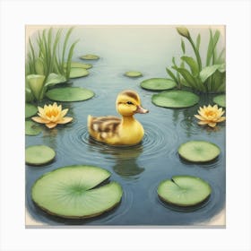 Duck In Pond 1 Canvas Print