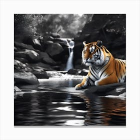 Tiger By The Waterfall Canvas Print