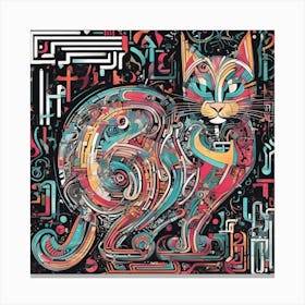 An Image Of A Cat With Letters On A Black Background, In The Style Of Bold Lines, Vivid Colors, Grap (14) Canvas Print