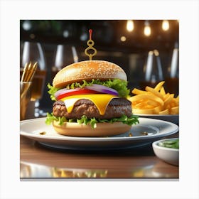 Hamburger On A Plate 190 Canvas Print