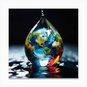 Water Drop With Earth Canvas Print