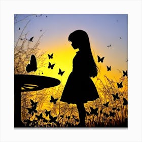 Silhouette Of A Girl With Butterflies 4 Canvas Print