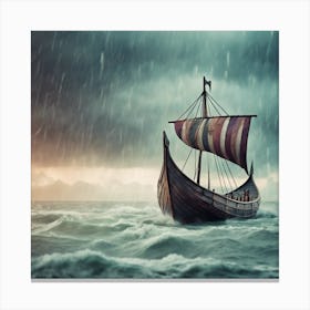 Viking Ship In Stormy Sea 5 Canvas Print