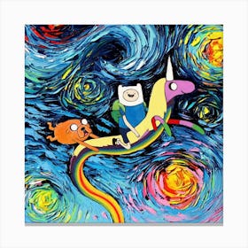 unicorn Adventure cartoon parody Art Starry Night Van Gogh  Canvas Print