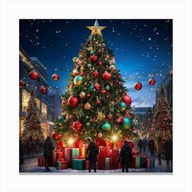 An Ultra Realistic Portrayal Of A Cheerfully Adorned Three Dimensional Pine Tree Its Evergreen Leav (5) Canvas Print