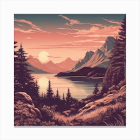 Evening Rosegold Beach at sunset amidst the mountains in an art print 3 Canvas Print