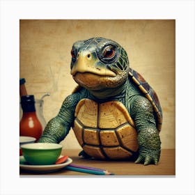 Turtle On A Table Canvas Print